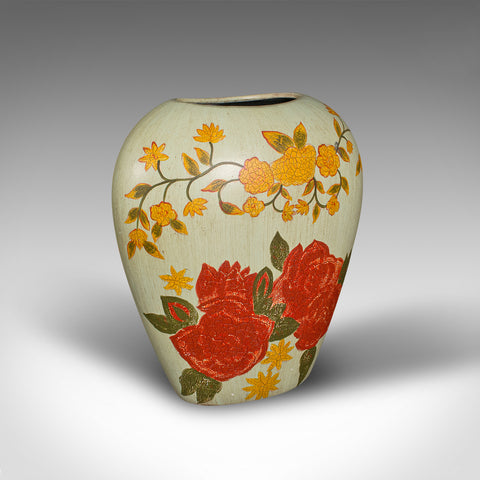 Vintage Oval Flower Vase, Spanish, Hand Painted, Ceramic, Planter, Mid Century