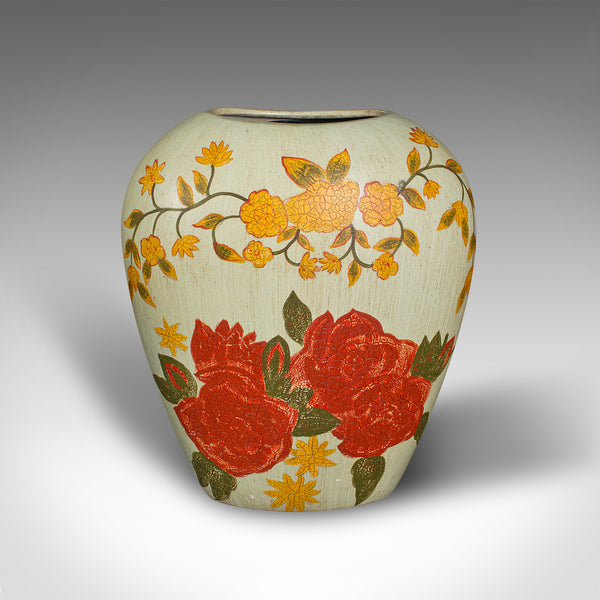 Vintage Oval Flower Vase, Spanish, Hand Painted, Ceramic, Planter, Mid Century