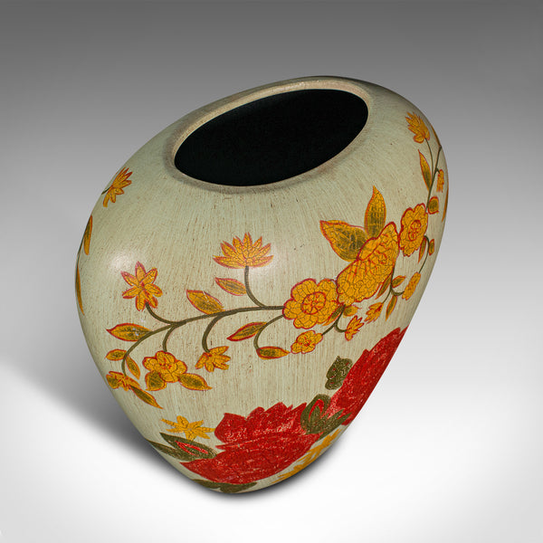 Vintage Oval Flower Vase, Spanish, Hand Painted, Ceramic, Planter, Mid Century