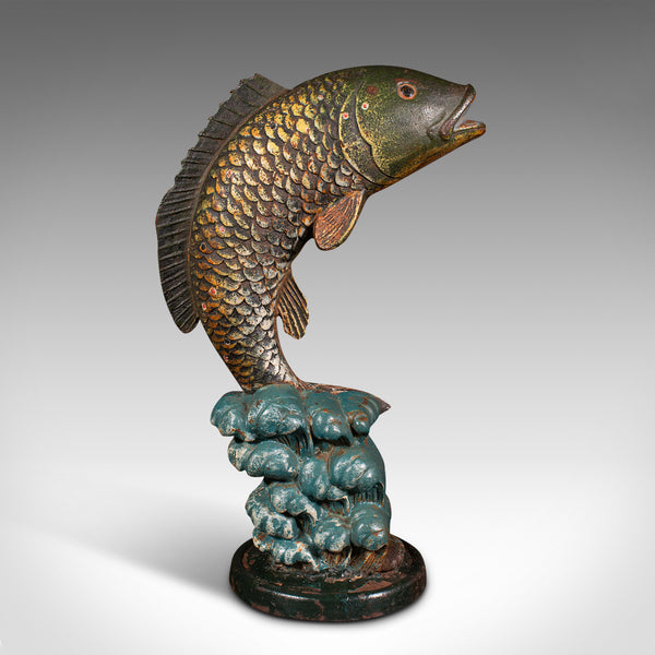 Antique Fish Statue, English, Cast Iron, Angler's Door Stop, Victorian, C.1900