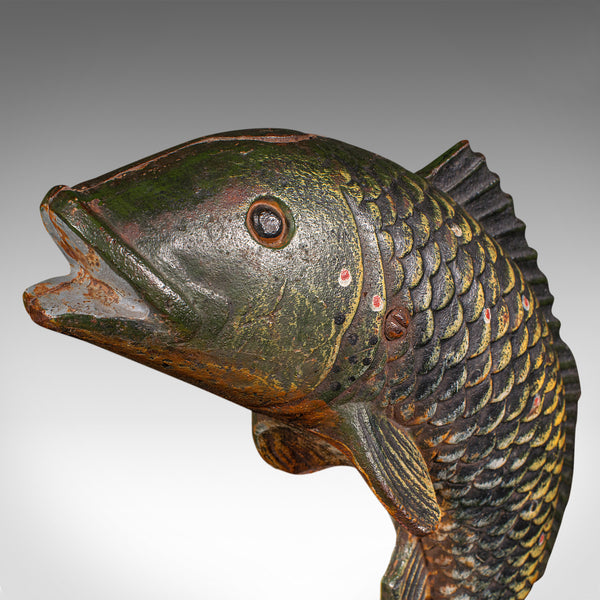 Antique Fish Statue, English, Cast Iron, Angler's Door Stop, Victorian, C.1900