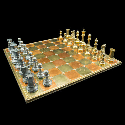 Large Vintage Chess Board, English, Brass, Copper, Gaming Set, Late 20th Century