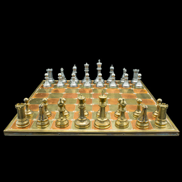 Large Vintage Chess Board, English, Brass, Copper, Gaming Set, Late 20th Century
