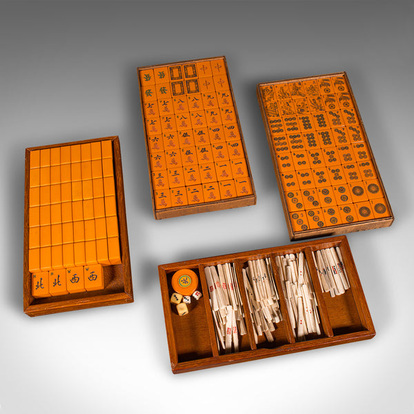 Vintage Cased Mahjong, Chinese, Gaming Counters, Antique Box, Art Deco, C.1940