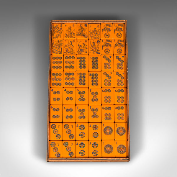 Vintage Cased Mahjong, Chinese, Gaming Counters, Antique Box, Art Deco, C.1940