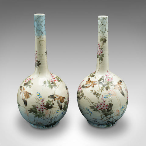 Pair Of Antique Single Stem Vases, Japanese, Ceramic, Meiji Period, Victorian