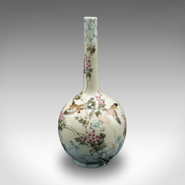 Pair Of Antique Single Stem Vases, Japanese, Ceramic, Meiji Period, Victorian