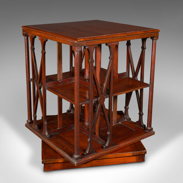Antique Desktop Rotary Bookcase, English Walnut, Revolving Book Shelf, Edwardian