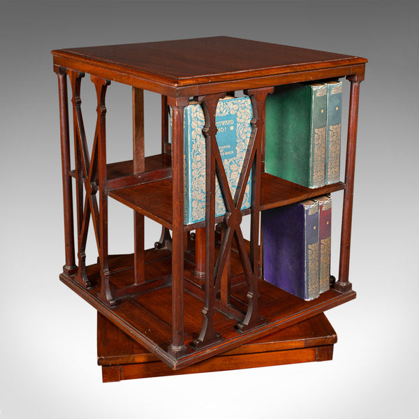 Antique Desktop Rotary Bookcase, English Walnut, Revolving Book Shelf, Edwardian