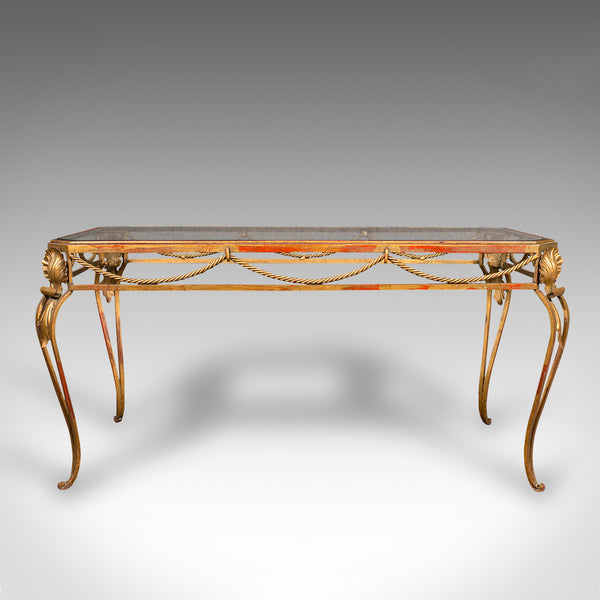 Antique Glazed Coffee Table, French, Brass, Art Nouveau, Early 20th, Circa 1920