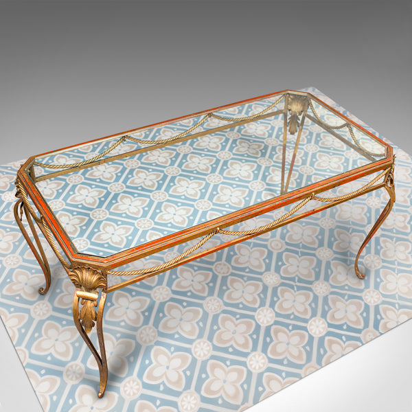 Antique Glazed Coffee Table, French, Brass, Art Nouveau, Early 20th, Circa 1920