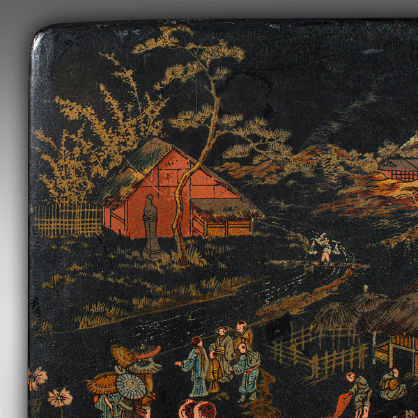 Antique Presentation Box, Japanese, Lacquered, Hand Painted, Oriental, Victorian