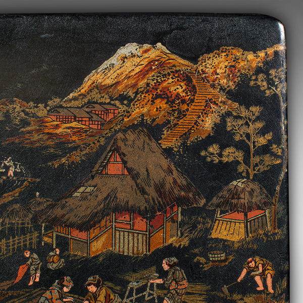 Antique Presentation Box, Japanese, Lacquered, Hand Painted, Oriental, Victorian