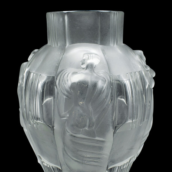 Pair Of Antique Art Nouveau Flower Vases, French, Frosted Glass, After Lalique