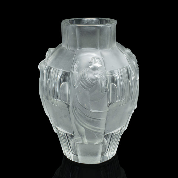Pair Of Antique Art Nouveau Flower Vases, French, Frosted Glass, After Lalique
