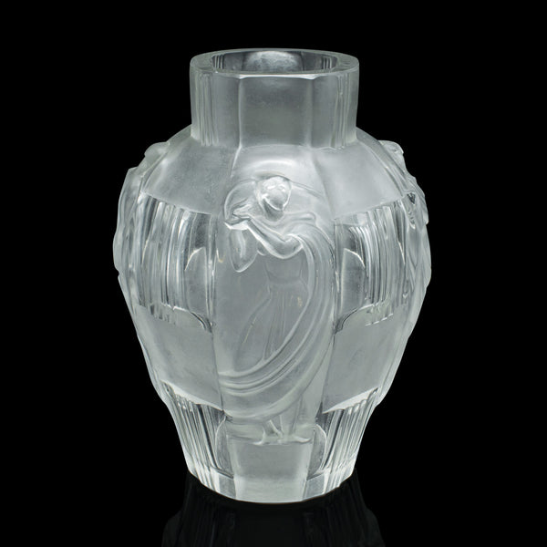 Pair Of Antique Art Nouveau Flower Vases, French, Frosted Glass, After Lalique