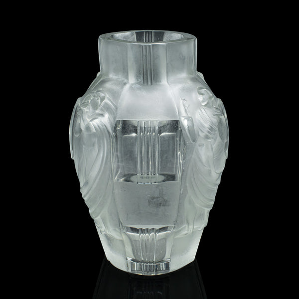 Pair Of Antique Art Nouveau Flower Vases, French, Frosted Glass, After Lalique