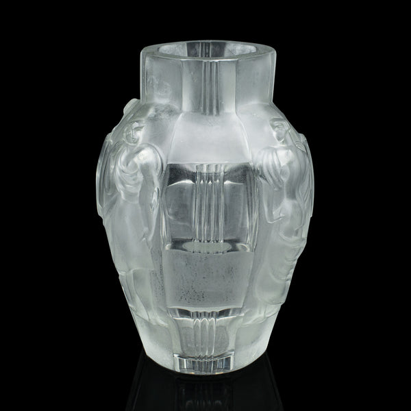 Pair Of Antique Art Nouveau Flower Vases, French, Frosted Glass, After Lalique