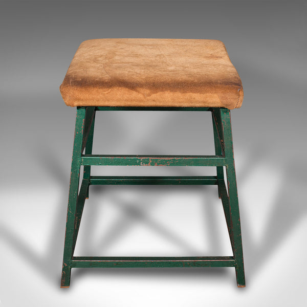 Large Vintage Industrial Lab Stool, English, Suede, Kitchen, Office Seat, C.1950