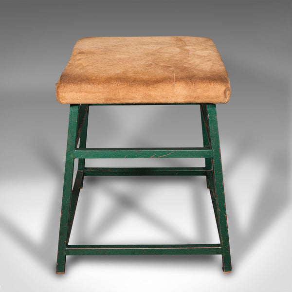 Large Vintage Industrial Lab Stool, English, Suede, Kitchen, Office Seat, C.1950