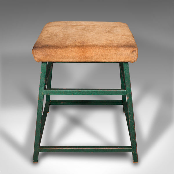 Large Vintage Industrial Lab Stool, English, Suede, Kitchen, Office Seat, C.1950