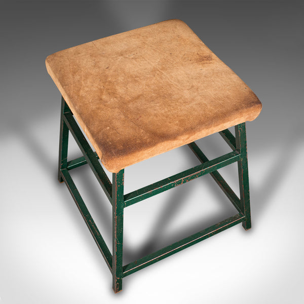 Large Vintage Industrial Lab Stool, English, Suede, Kitchen, Office Seat, C.1950