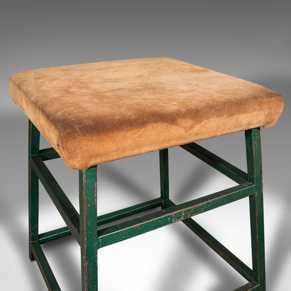 Large Vintage Industrial Lab Stool, English, Suede, Kitchen, Office Seat, C.1950