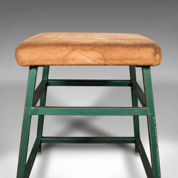 Large Vintage Industrial Lab Stool, English, Suede, Kitchen, Office Seat, C.1950