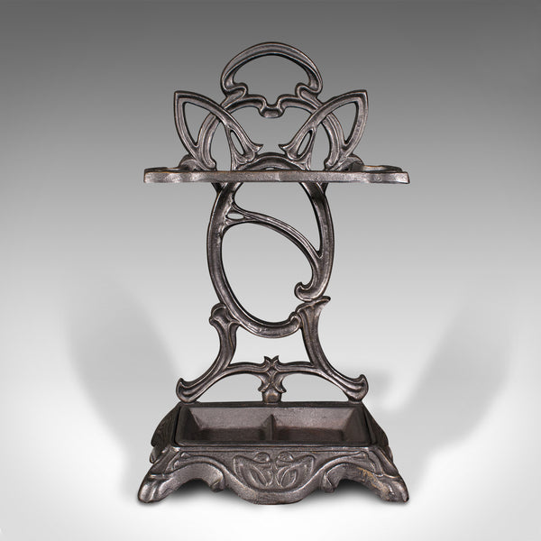 Vintage Hallway Stick Stand, English Cast Iron, Umbrella Rack, Art Nouveau Taste