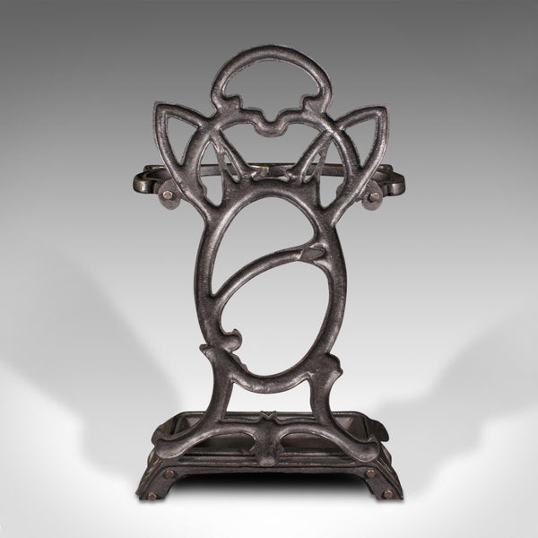 Vintage Hallway Stick Stand, English Cast Iron, Umbrella Rack, Art Nouveau Taste