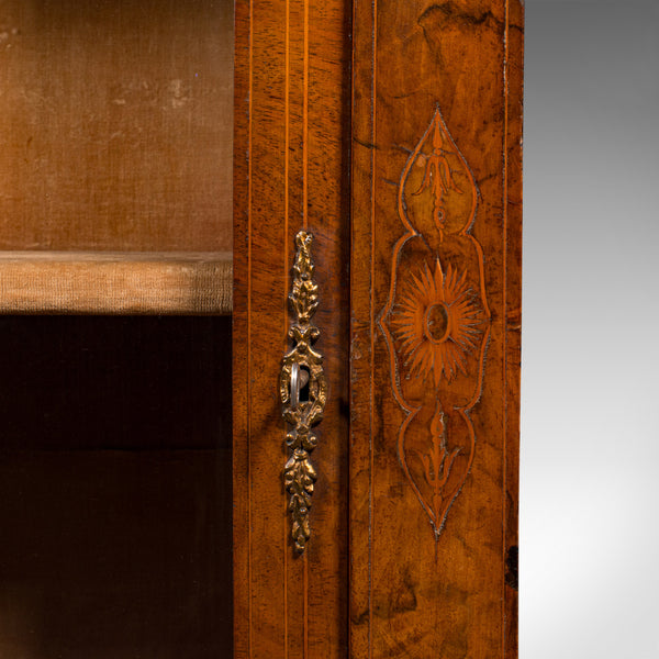 Antique Pier Cabinet, English, Walnut, Boxwood Inlay, Display Cupboard, Regency