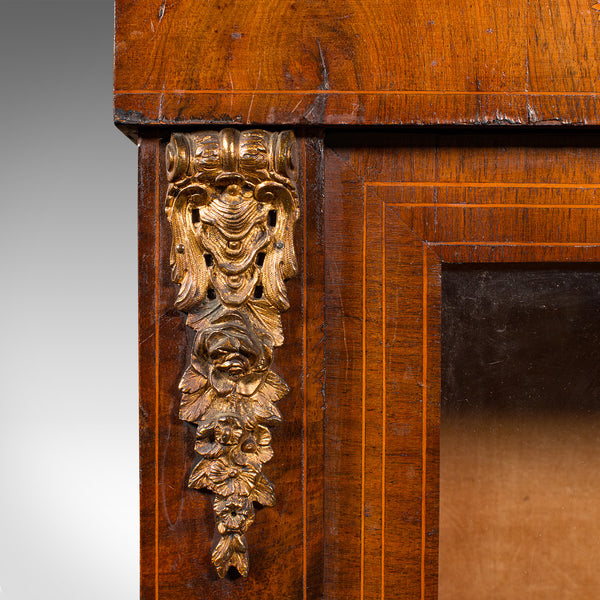 Antique Pier Cabinet, English, Walnut, Boxwood Inlay, Display Cupboard, Regency