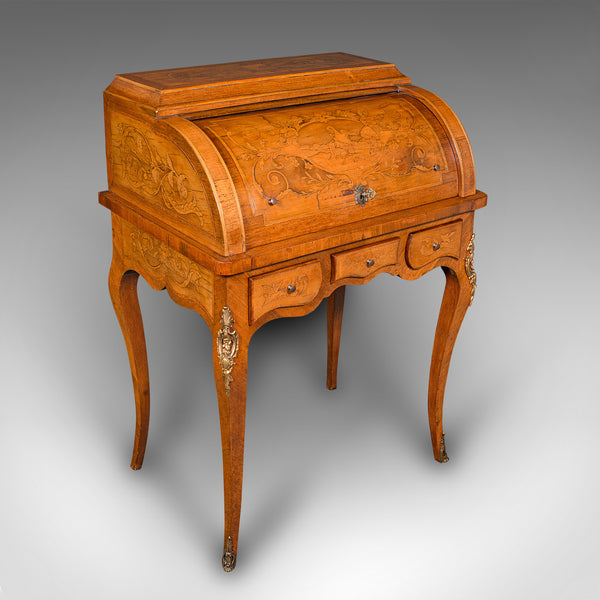 Antique Ladies Writing Desk, French, Walnut, Table, Bonheur Du Jour, Victorian