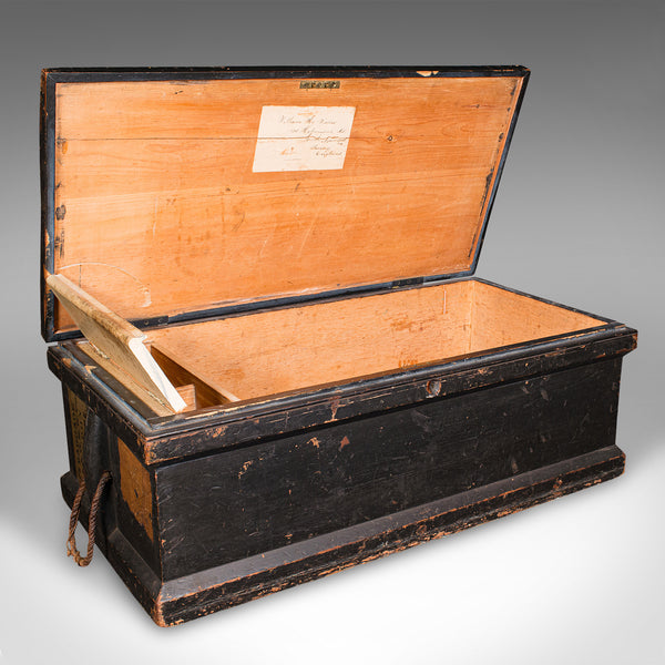 Antique Shipwright's Chest, English, Stained Pine, Workman's Trunk, Victorian