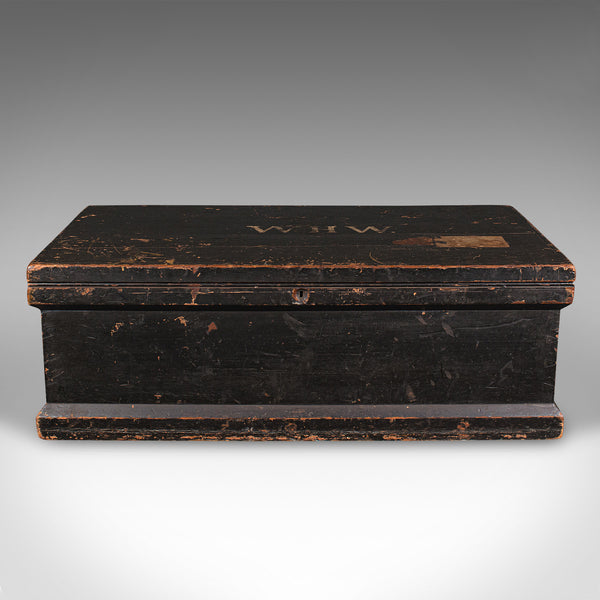 Antique Shipwright's Chest, English, Stained Pine, Workman's Trunk, Victorian