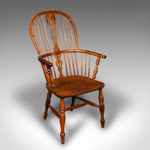Antique Windsor Chair, English, Elm, Elbow, Armchair, Country House, Victorian