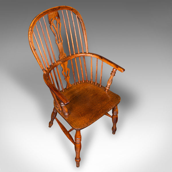 Antique Windsor Chair, English, Elm, Elbow, Armchair, Country House, Victorian