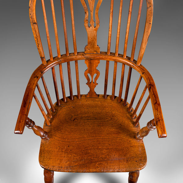 Antique Windsor Chair, English, Elm, Elbow, Armchair, Country House, Victorian