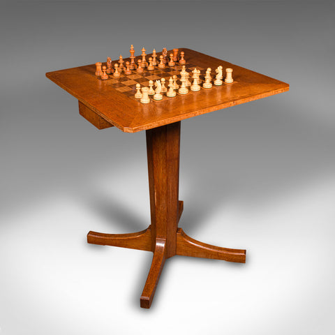 Antique Chess Table, English Oak, Games Table, Cotswold School, Mid 20th Century