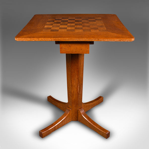 Antique Chess Table, English Oak, Games Table, Cotswold School, Mid 20th Century