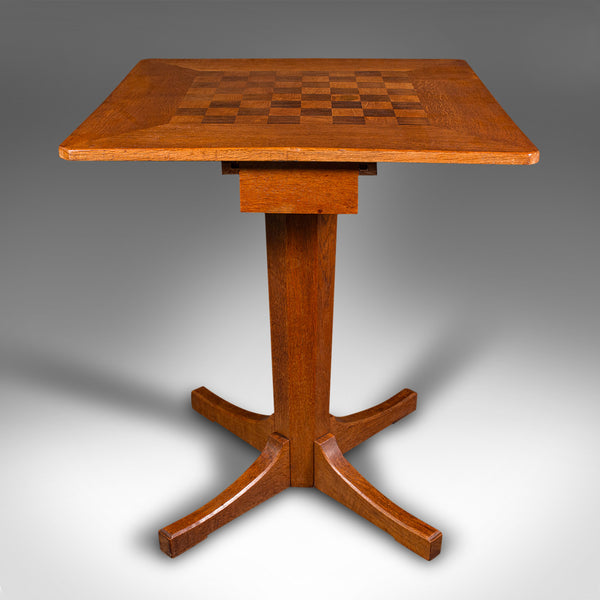 Antique Chess Table, English Oak, Games Table, Cotswold School, Mid 20th Century