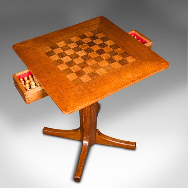 Antique Chess Table, English Oak, Games Table, Cotswold School, Mid 20th Century