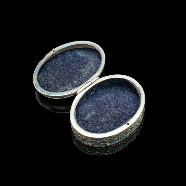 Small Antique Snuff Pot, Continental, Silver, Pill Box, Art Nouveau, Victorian