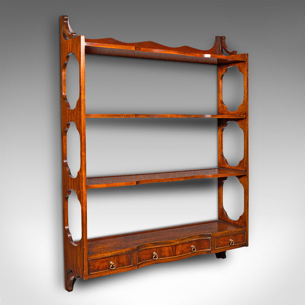 Vintage Georgian Revival Whatnot, English, Walnut, Mounted Shelves, Circa 1980