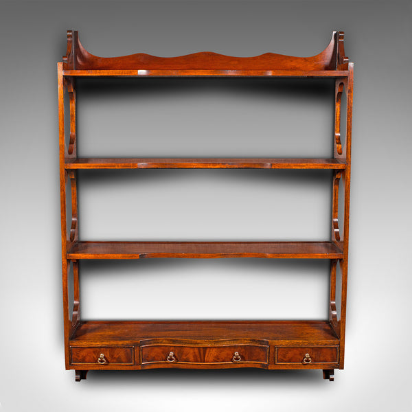 Vintage Georgian Revival Whatnot, English, Walnut, Mounted Shelves, Circa 1980