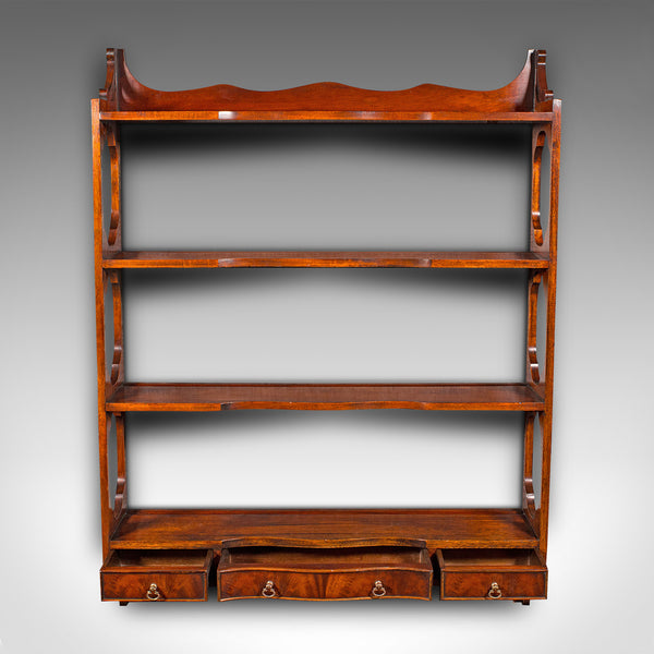 Vintage Georgian Revival Whatnot, English, Walnut, Mounted Shelves, Circa 1980