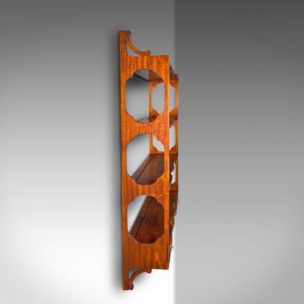 Vintage Georgian Revival Whatnot, English, Walnut, Mounted Shelves, Circa 1980