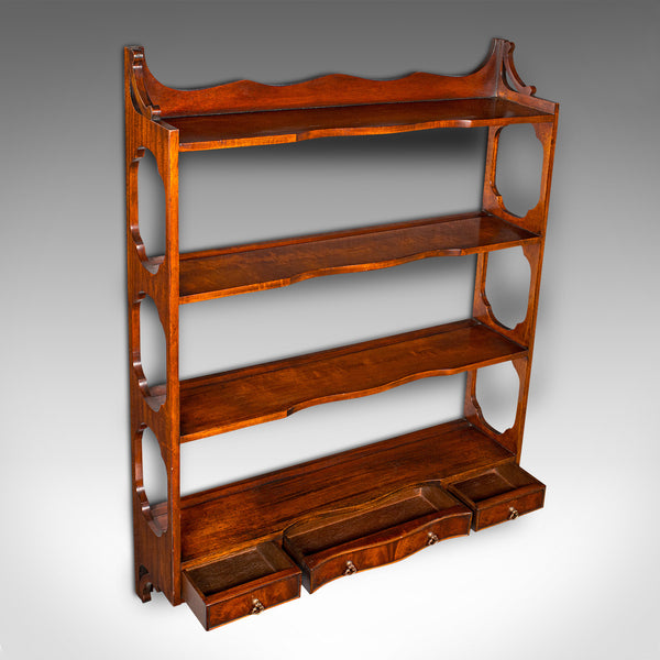 Vintage Georgian Revival Whatnot, English, Walnut, Mounted Shelves, Circa 1980