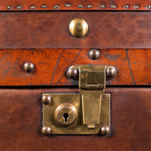 Vintage Campaign Luggage Case, English, Leather, Brass, Nightstand, Circa 1960