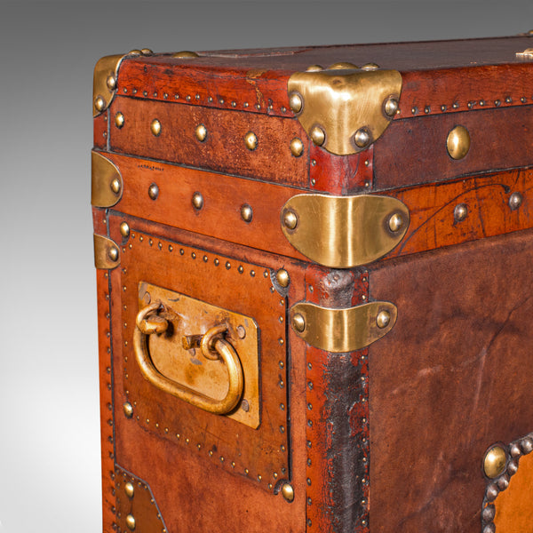 Vintage Campaign Luggage Case, English, Leather, Brass, Nightstand, Circa 1960